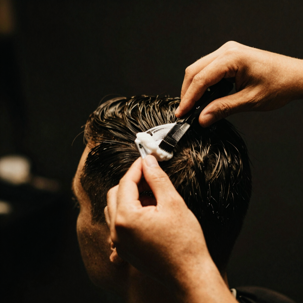 Trabajo de corte de cabello con peine y máquina