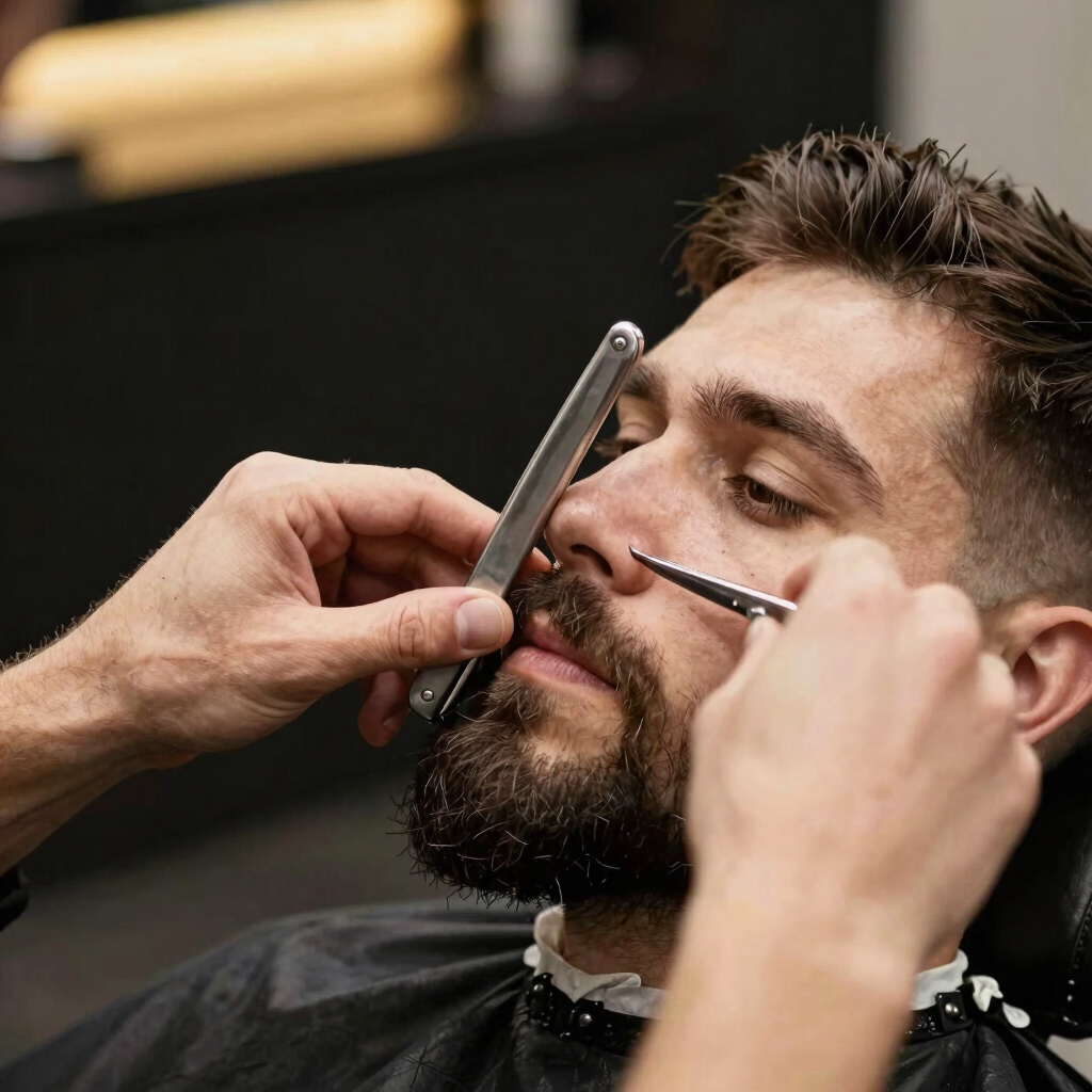 Trabajo de perfilado de barba en la barbería